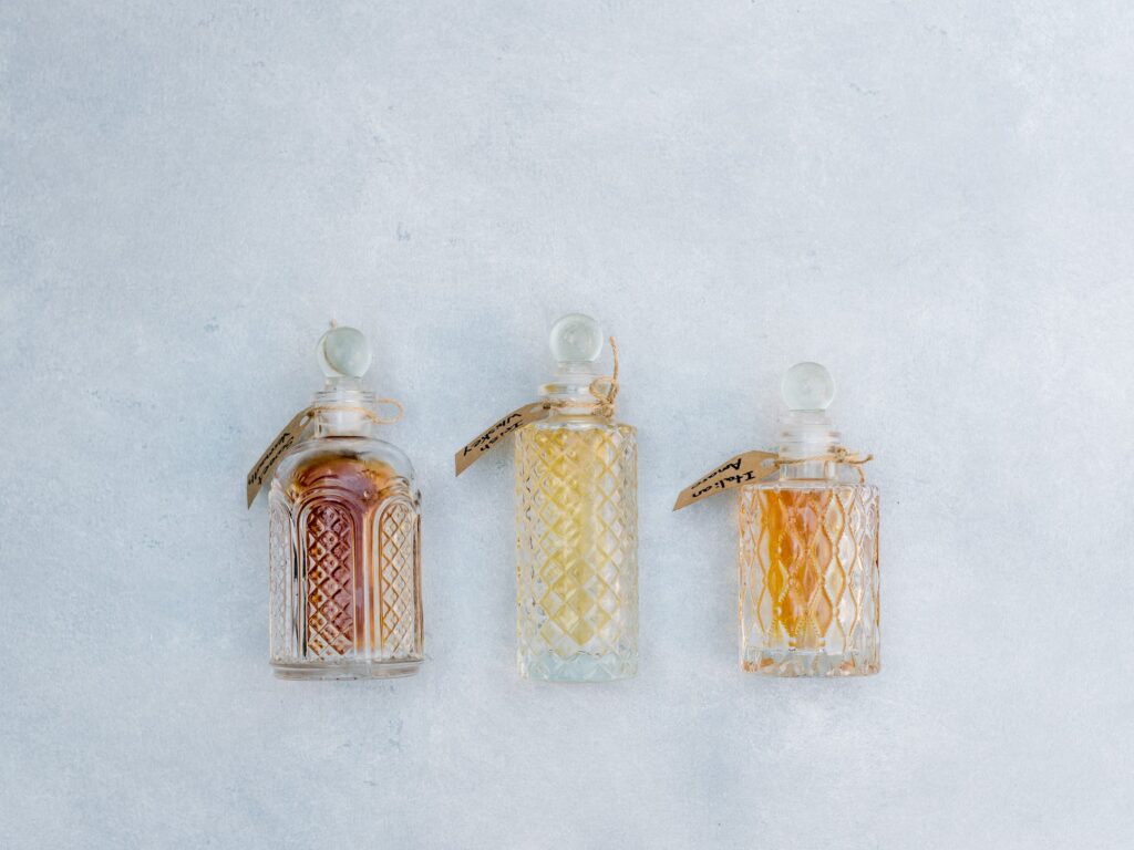 small artful vials of cocktail mixtures 