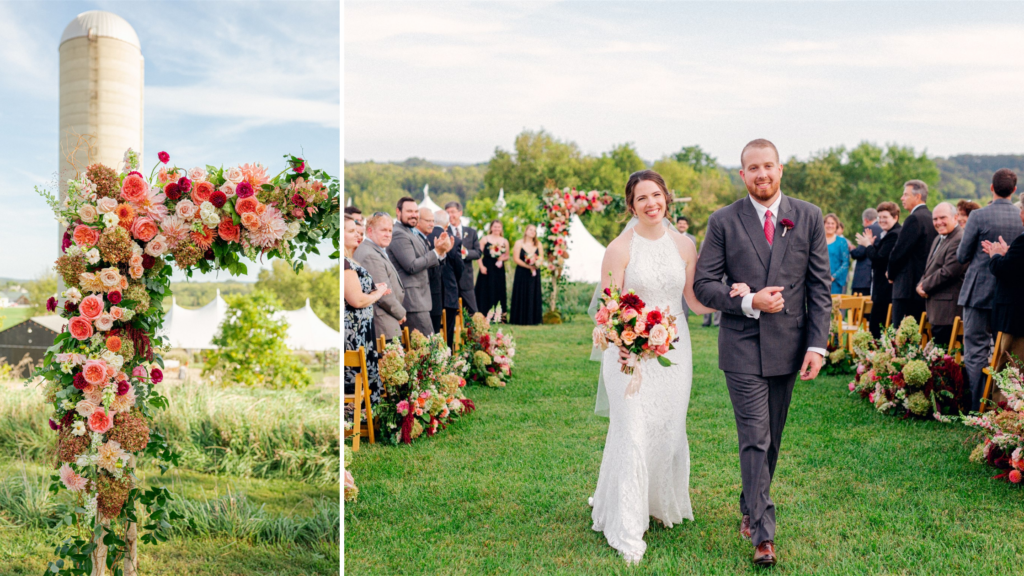 Bride and groom at hilltop ceremony at Tranquility Farm in Virginia