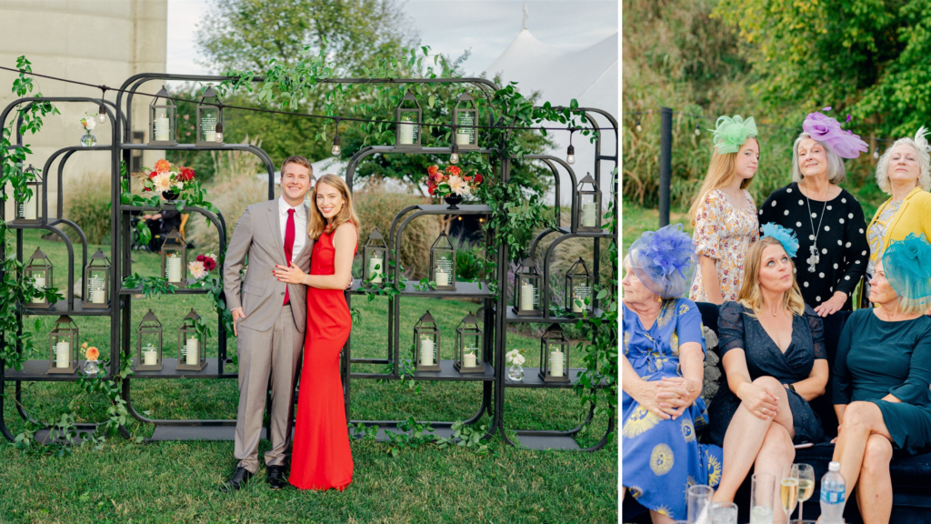 Virginia wedding seating chart with hand-lettered lanterns