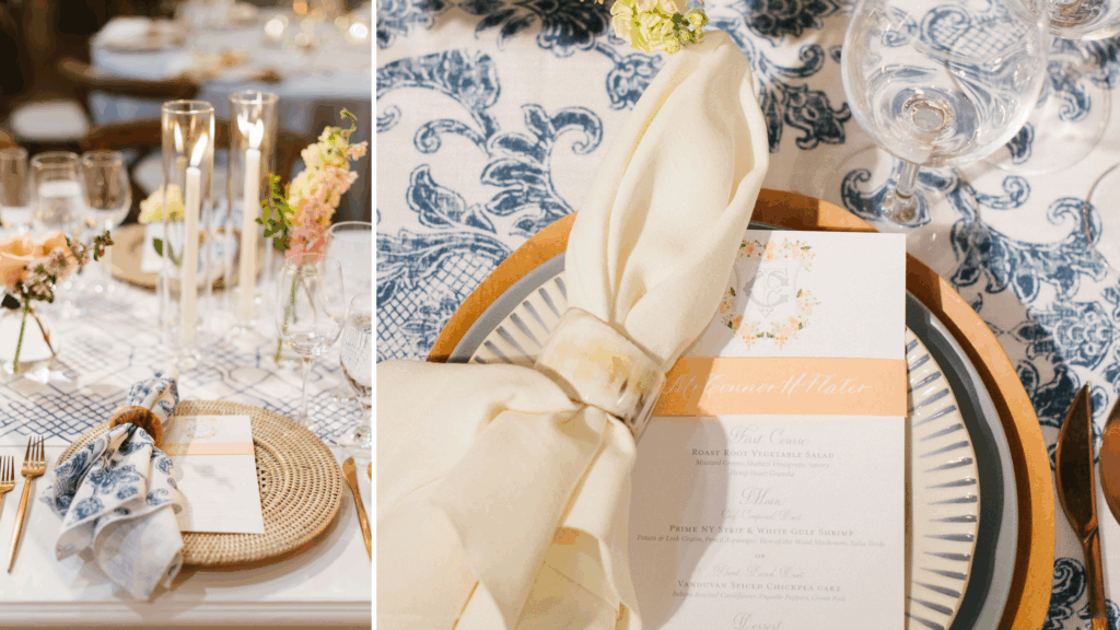 belly band place cards custom made on menu cards for our client who got married in Charlottesville 
