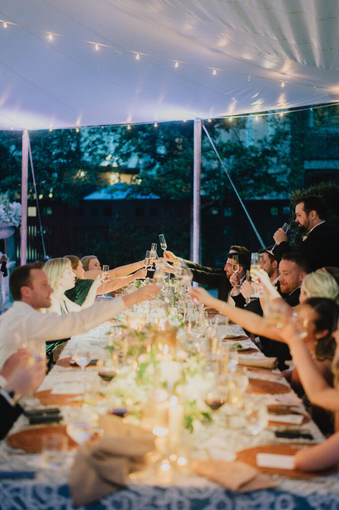 wedding in the sailcloth tent in the courtyard of the gibbes museum of art in charleston south carolina